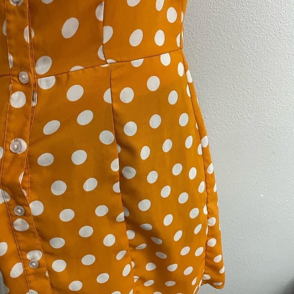 City Streets 50’s Retro Vintage Style Collared Gold Polka Dot Dress Medium - Picture 9 of 9